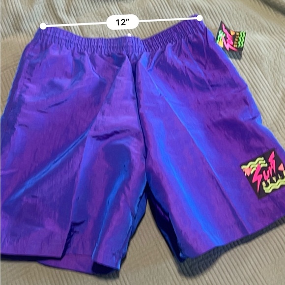Surf Style Shorts Iridescent Purple Nylon Neon Logo 90s Size M NWT - Picture 10 of 12